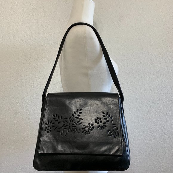 Banana Republic Handbags - Banana Republic Floral Laser Cut Back Leather Flap Shoulder Bag Vintage